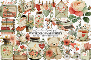 Watercolor Valentine's Clipart, an Illustration by Canvas Craft