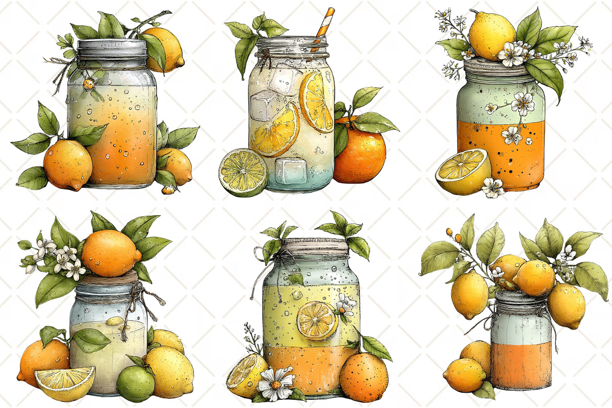 Watercolor Summer Lemon Jar Clipart, an Illustration by Black Bird Studio (Photo 4 of 5)