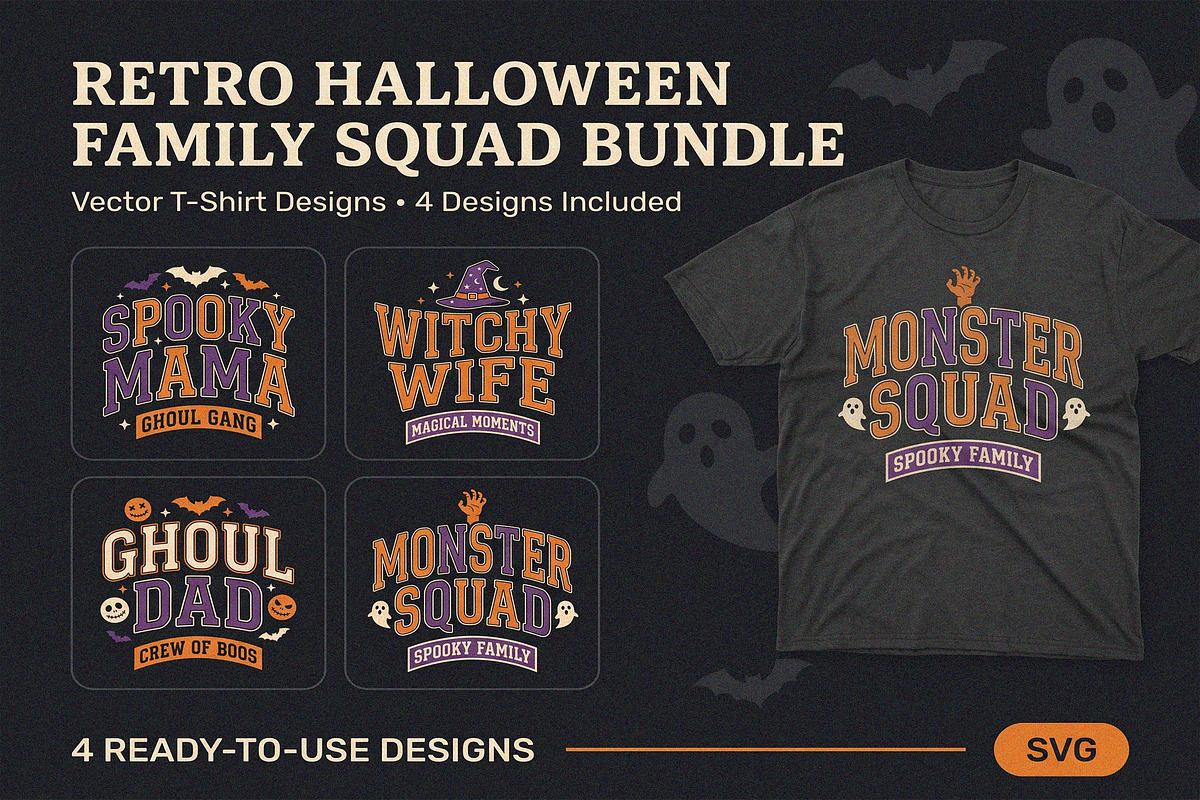 Retro Halloween Family Squad SVG Set, an Object Graphic by NH graphic (Photo 1 of 3)