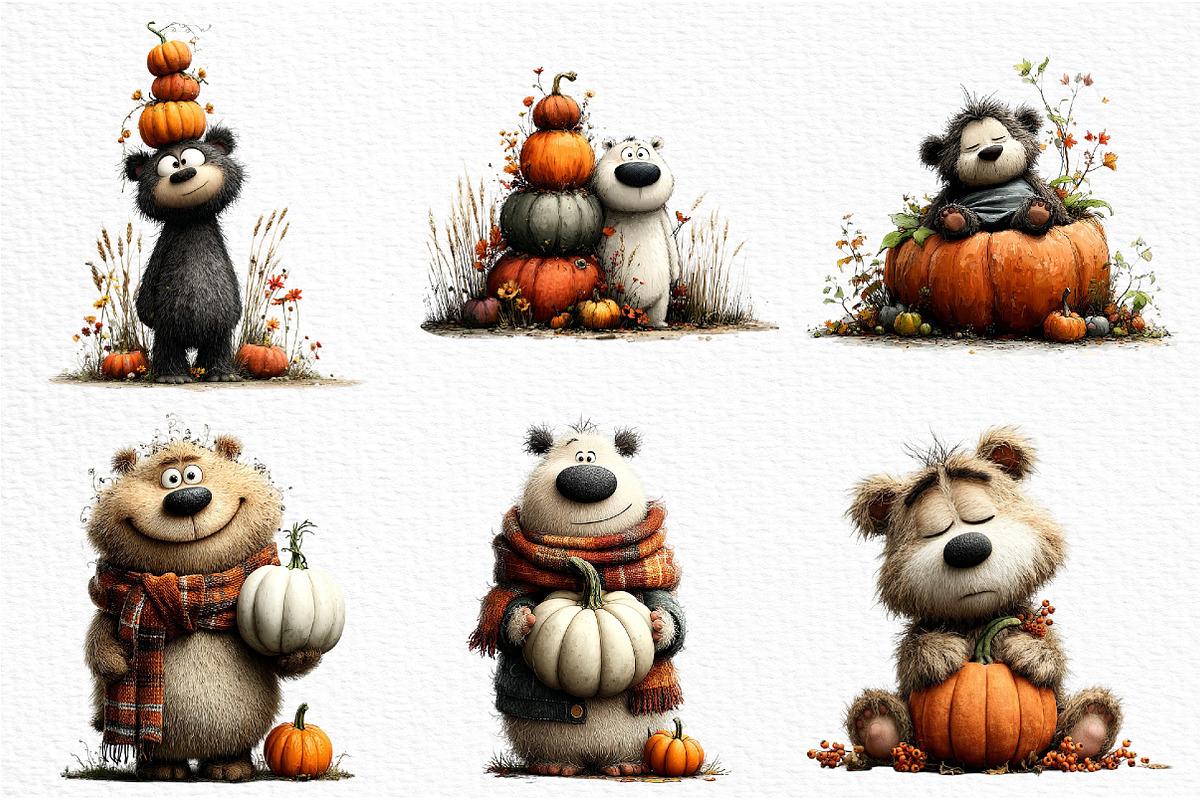 Bear with Pumpkin Watercolor Clipart, a Seasonal Illustration by Craft Nest (Photo 3 of 6)