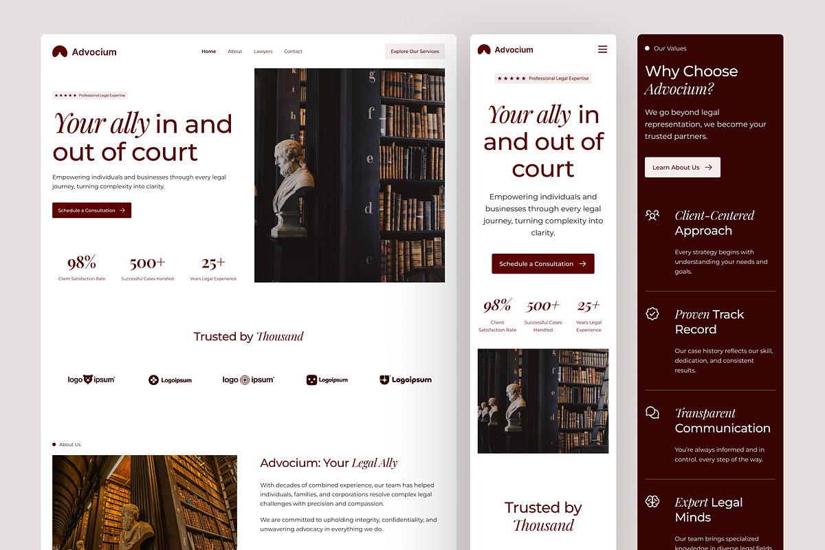 Advocium – Law Firm Website UI Figma, an UI Kit Template by peterdraw (Photo 7 of 7)