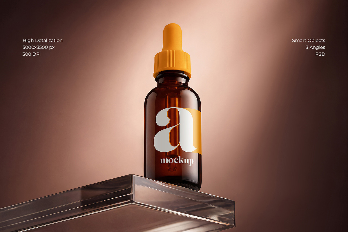 Amber Dropper Bottle Mockup Set, a Packaging Mockup by Country4k (Photo 1 of 4)