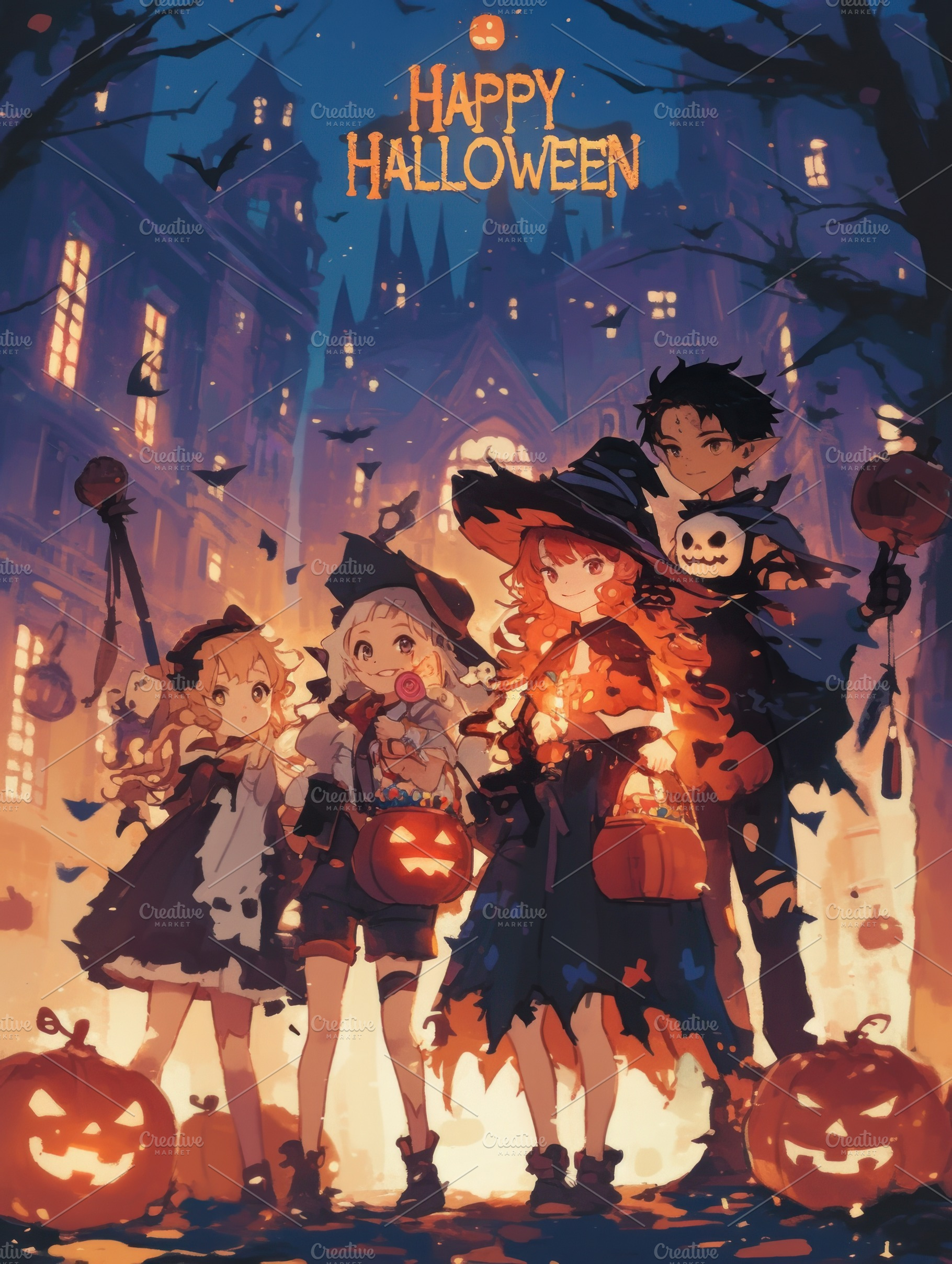 kids and monsters on halloween. inscription HAPPY HALLOWEEN, a Photo by Pictures for you!!!!!!!!!