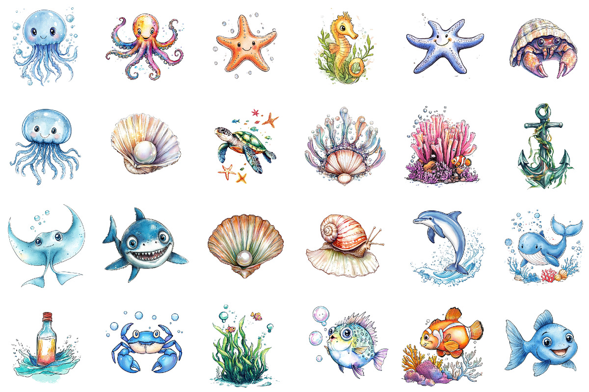 Cute Summer Undersea Clipart, an Illustration by Sublimation Artist (Photo 2 of 6)