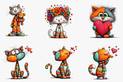 Whimsical Valentine Cat Clipart, an Illustration by CreationArt (Thumbnail 5 of 5)