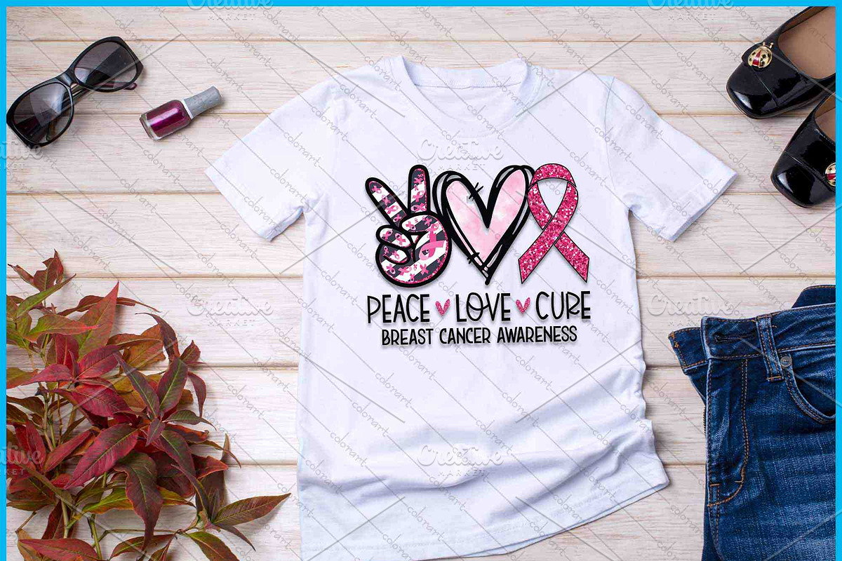 Peace Love Breast Cancer SVG PNG DFX, an Object Graphic by Creativeusart (Photo 3 of 4)
