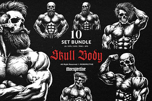 10 Bundle Dark Art Skull Bodybuilder, an Illustration by Morspective