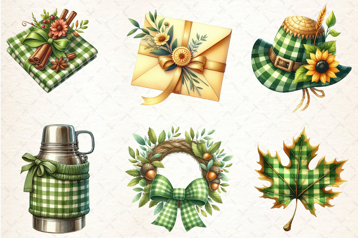 Green Gingham Autumn Clipart, an Illustration by Rose Art (Photo 4 of 5)