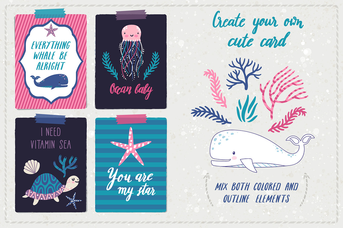 Cute sea animals and patterns, an Animal Illustration by MagicForestory (Photo 2 of 6)