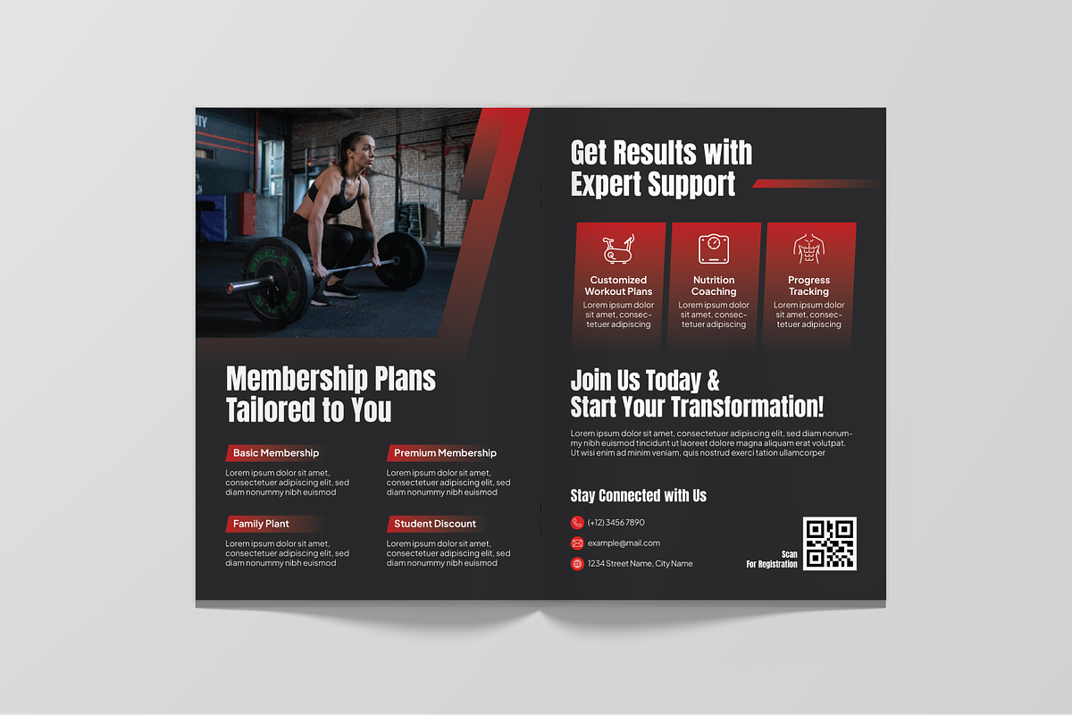 Red Gym Sport Bifold Brochure, a Brochure Template by Annora Studio (Photo 4 of 6)