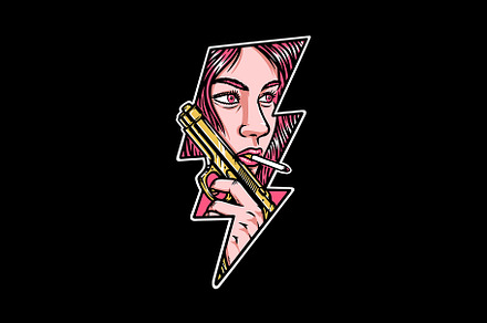 woman holding gun lightning shape
