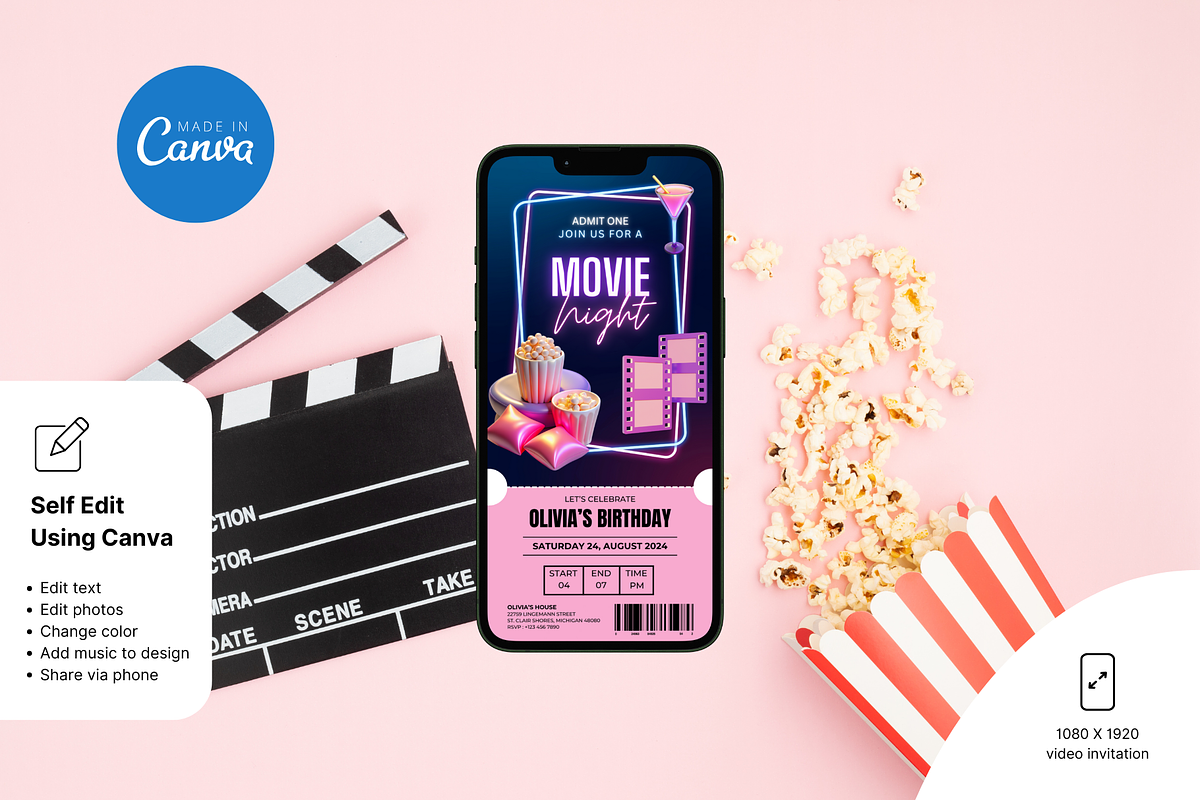 Movie Night Birthday Invitation, an Invitation Template by Earth5168 (Photo 5 of 9)