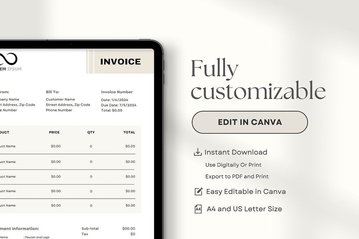 Invoice Template Download, Bill Form, a Print Template by BrushstrokeArtGB (Photo 2 of 5)