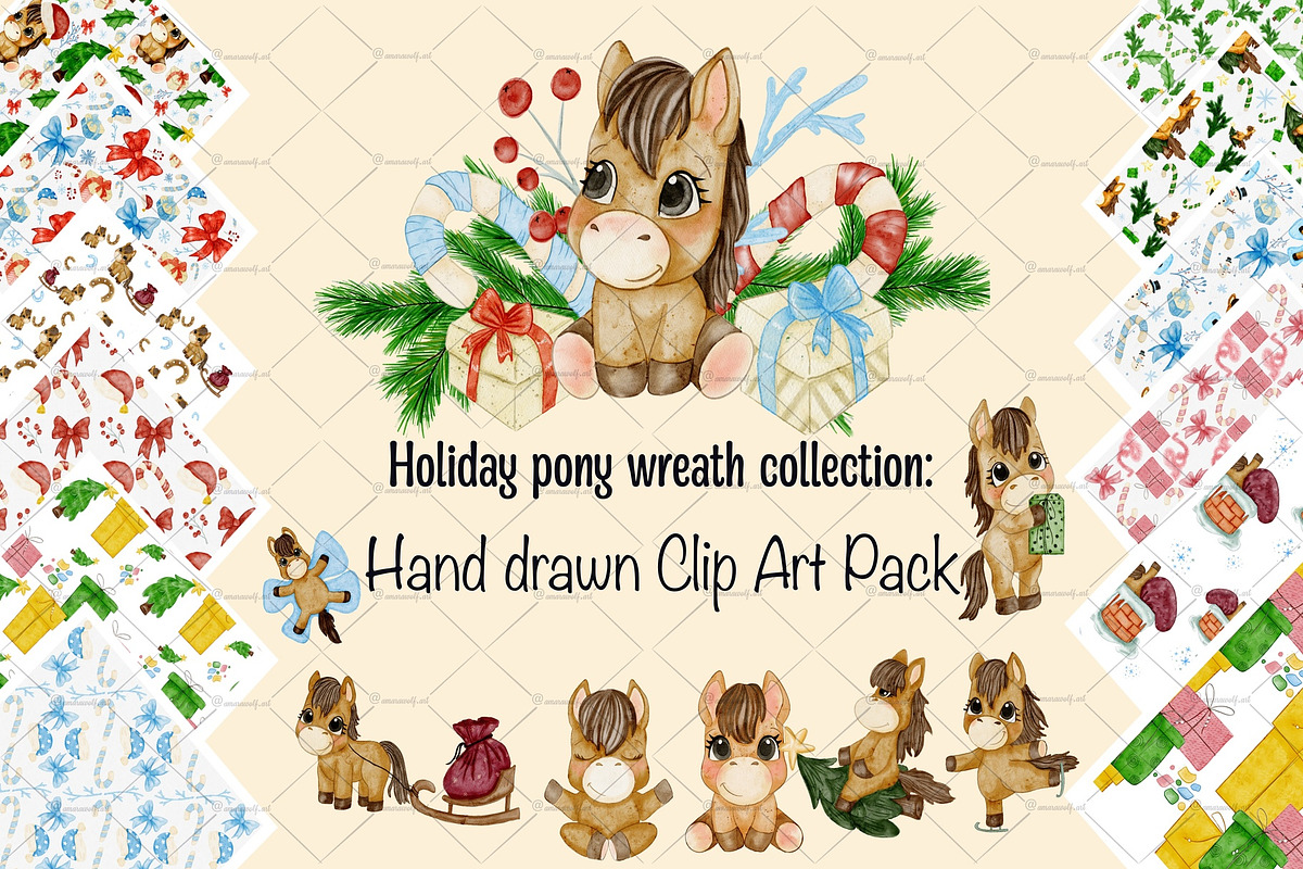 Holiday Pony Clipart & Pattern Bundl, an Object Graphic by Amarawolf's Art (Photo 1 of 13)