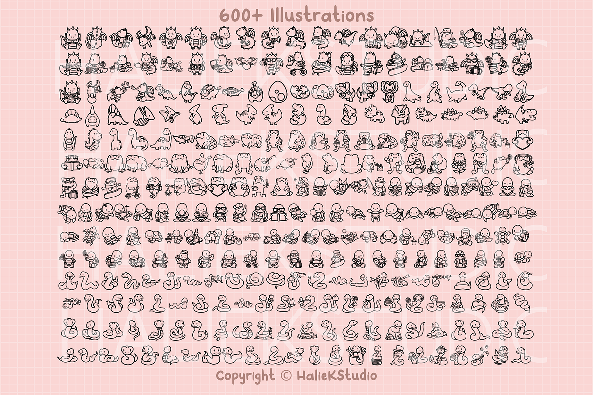 600+ Reptiles Procreate Stamps, a Brush Add-On by HalieKStudio (Photo 3 of 9)