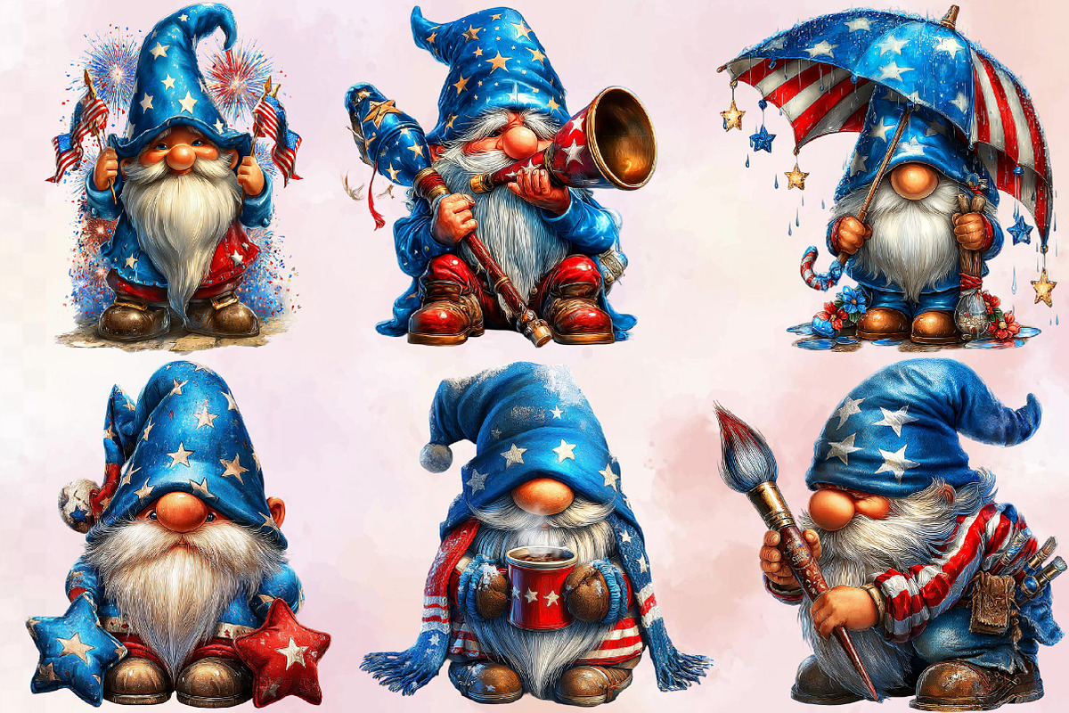 Watercolor 4th Of July Gnomes Clipar, an Illustration by SVGArt (Photo 9 of 9)