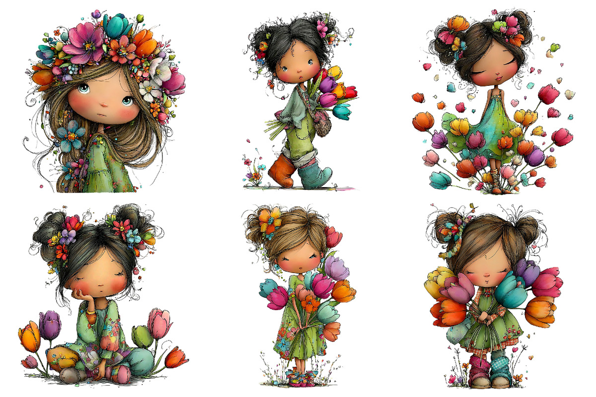 Tulip Summer Girls Clipart Set, a Seasonal Illustration by Daily.Designs (Photo 4 of 5)