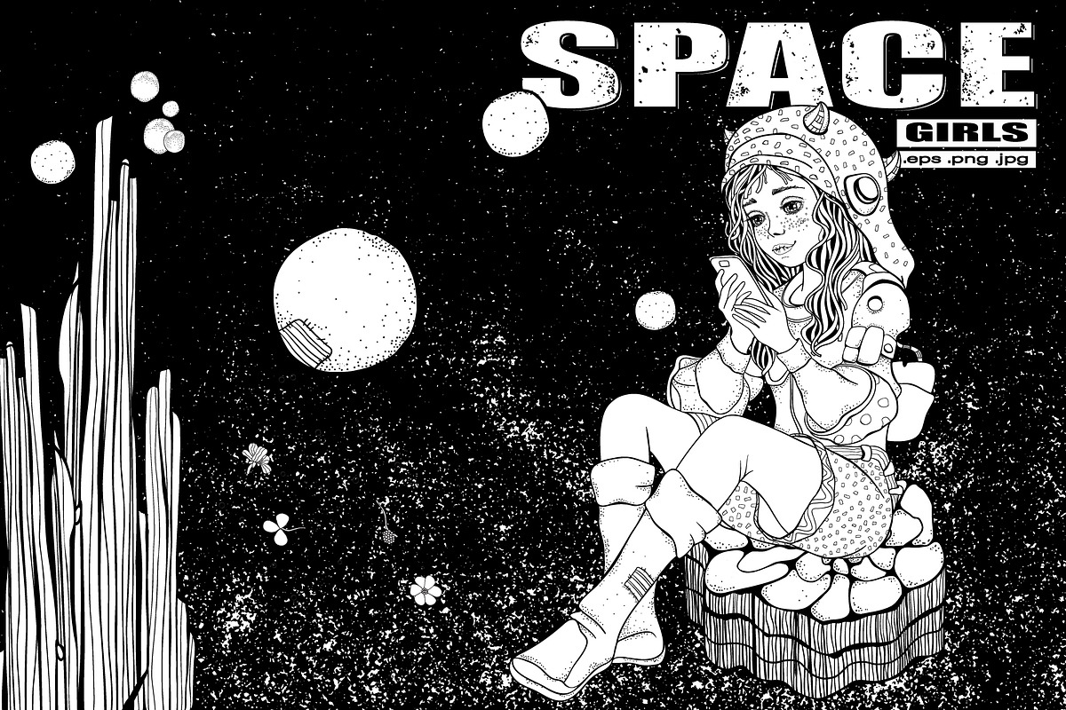 SPACE GIRLS Coloring Collection, a Person Illustration by ImHope (Photo 4 of 10)