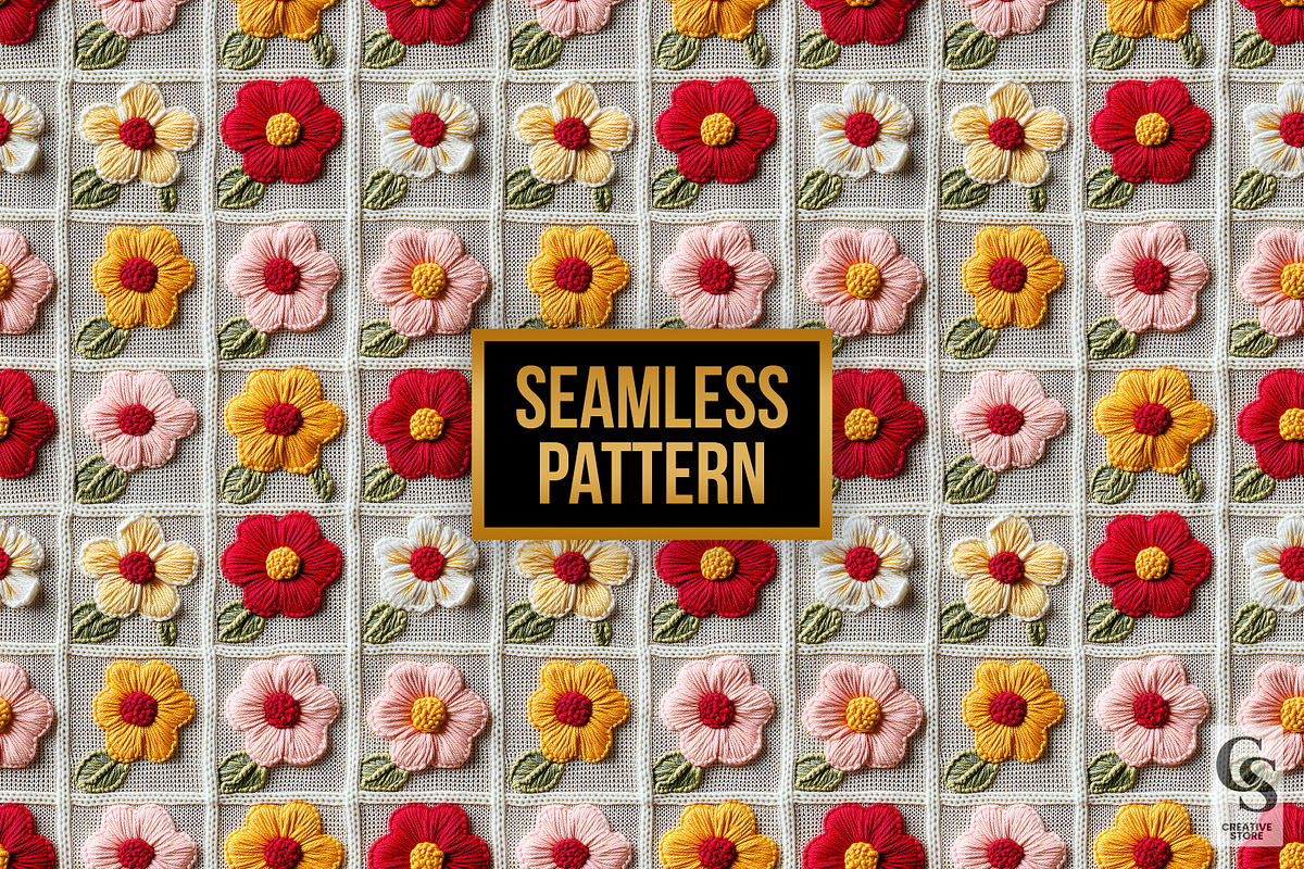 Spring Knitted Flowers Digital Paper, a Pattern Graphic by Creative Store (Photo 3 of 5)