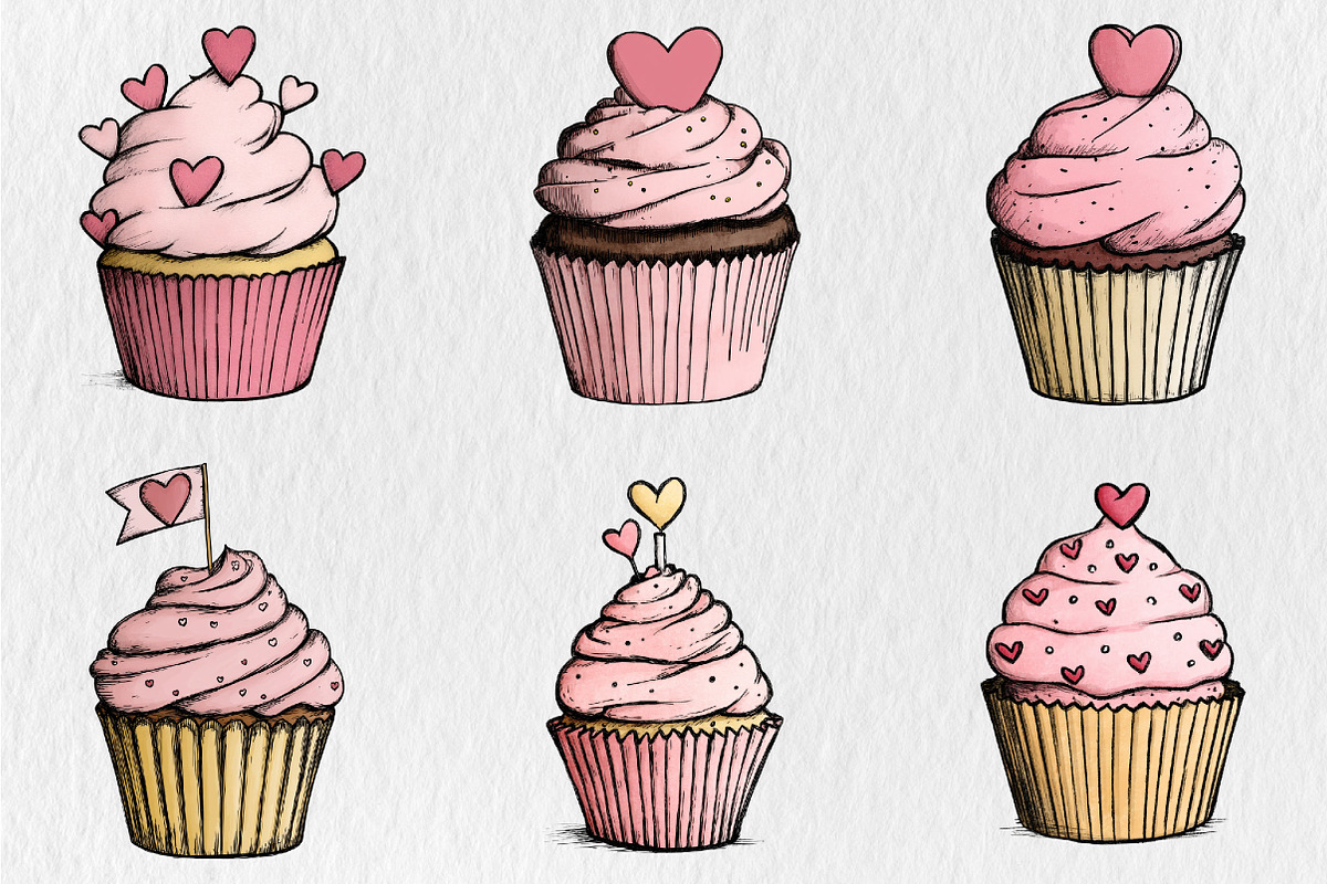 Valentine Day Cupcake Clipart, a Seasonal Illustration by Rose Art (Photo 3 of 8)