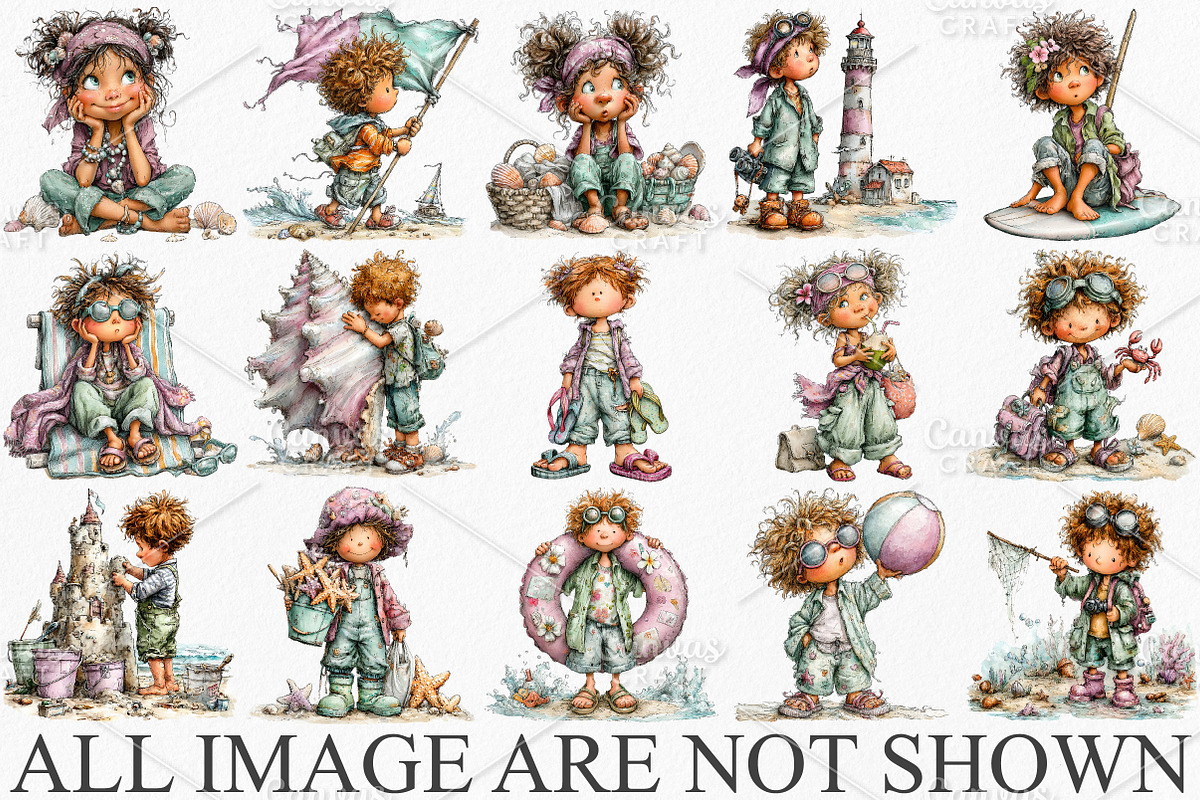 Whimsical Summer Beach Kids Clipart, an Illustration by Canvas Craft (Photo 3 of 7)