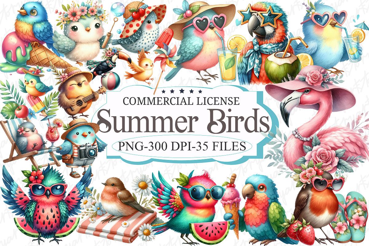 Quirky Whimsical Summer Birds Clipar, a Graphic by designcity5 (Photo 1 of 5)