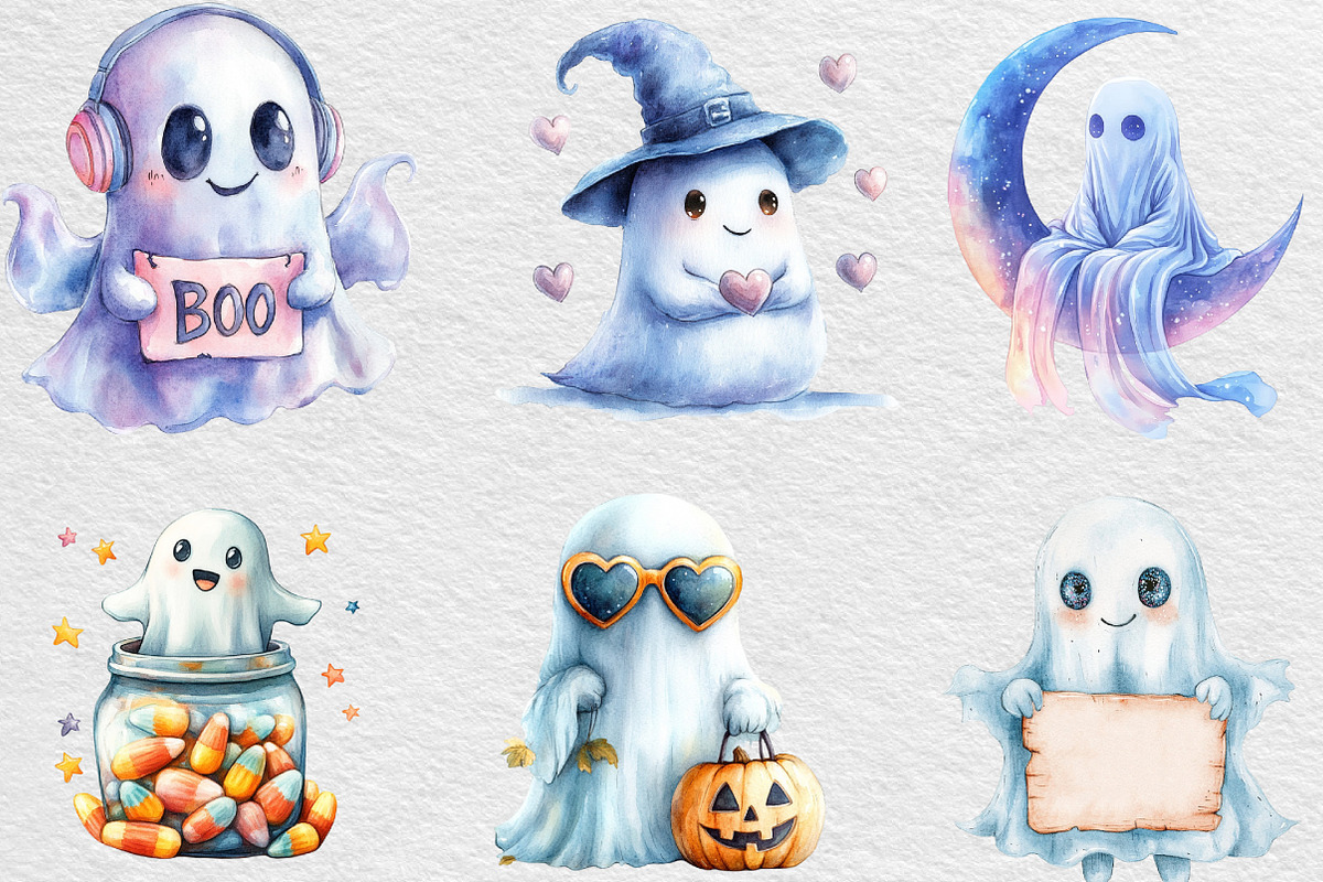 Cute Holographic Halloween Ghost, an Illustration by Black Bird Studio (Photo 3 of 6)