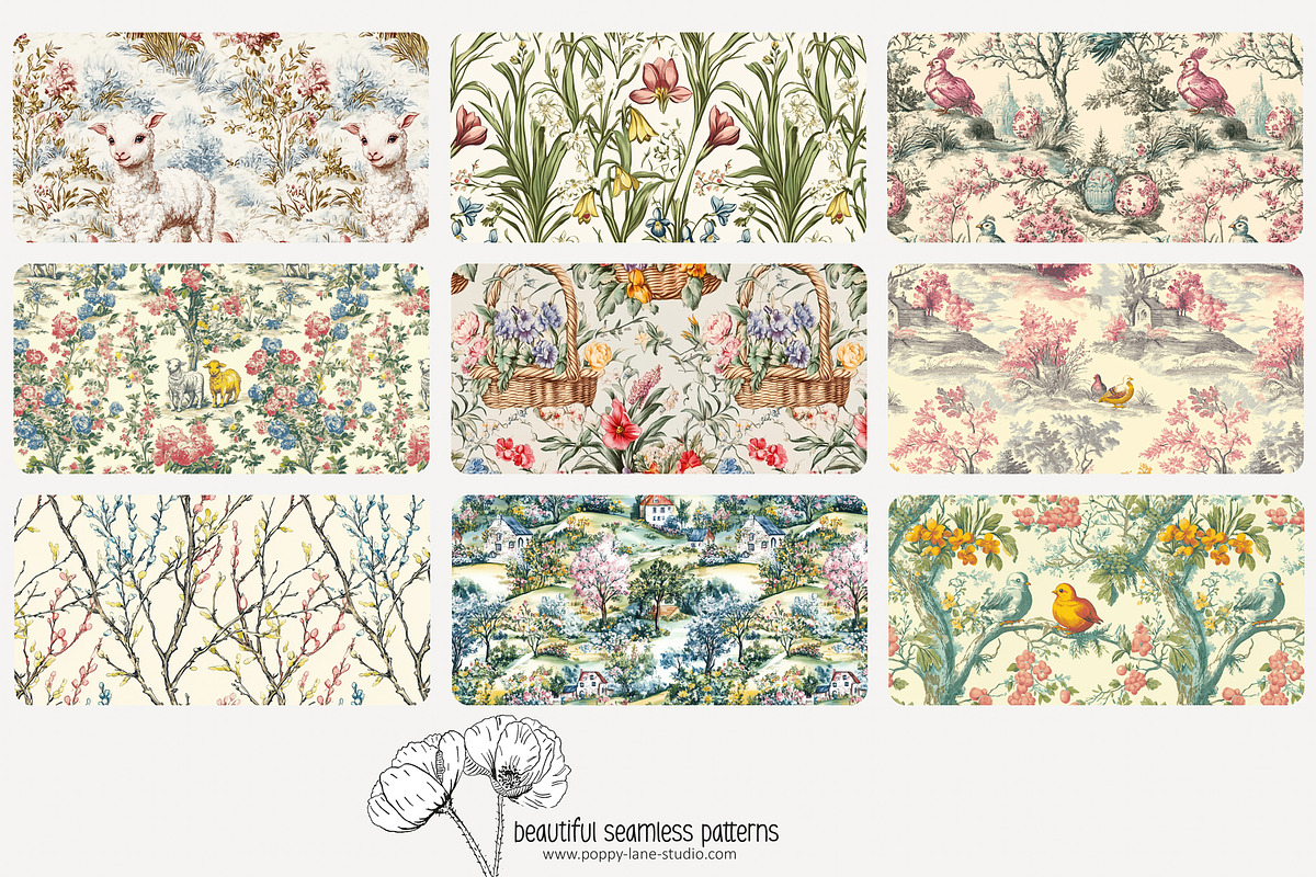 70 vintage Easter seamless pattern, a Pattern Graphic by Poppy Lane Studio