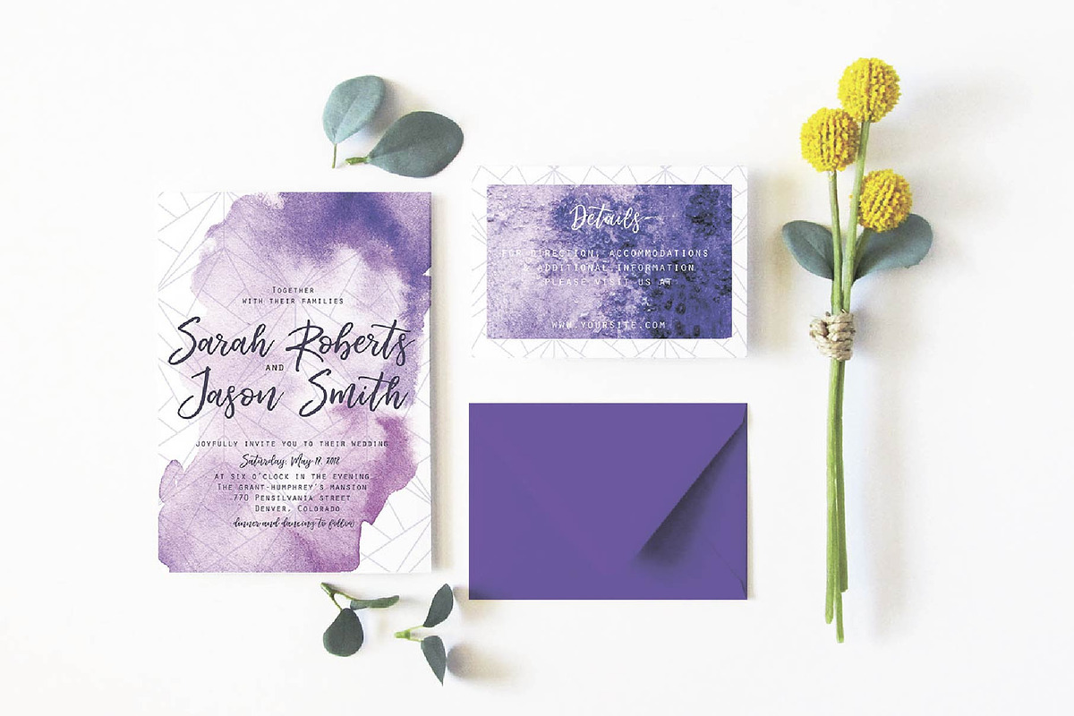Violet wedding invitation suite, an Invitation Template by digital_essence (Photo 3 of 4)