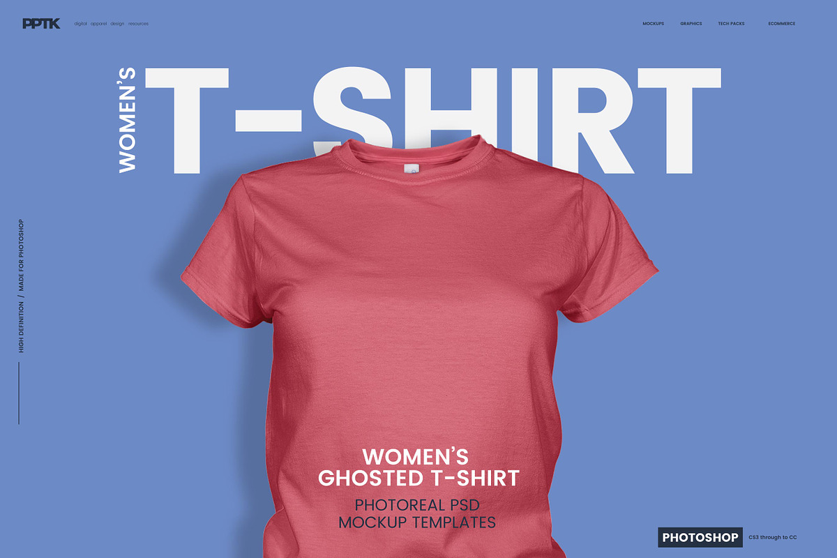 Women's Ghosted T-Shirt Mockup, a Shirt Mockup by PrePress Toolkit (Photo 1 of 7)