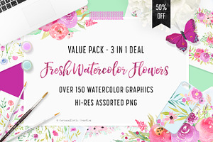 3 IN 1 PACK - Watercolor Flowers