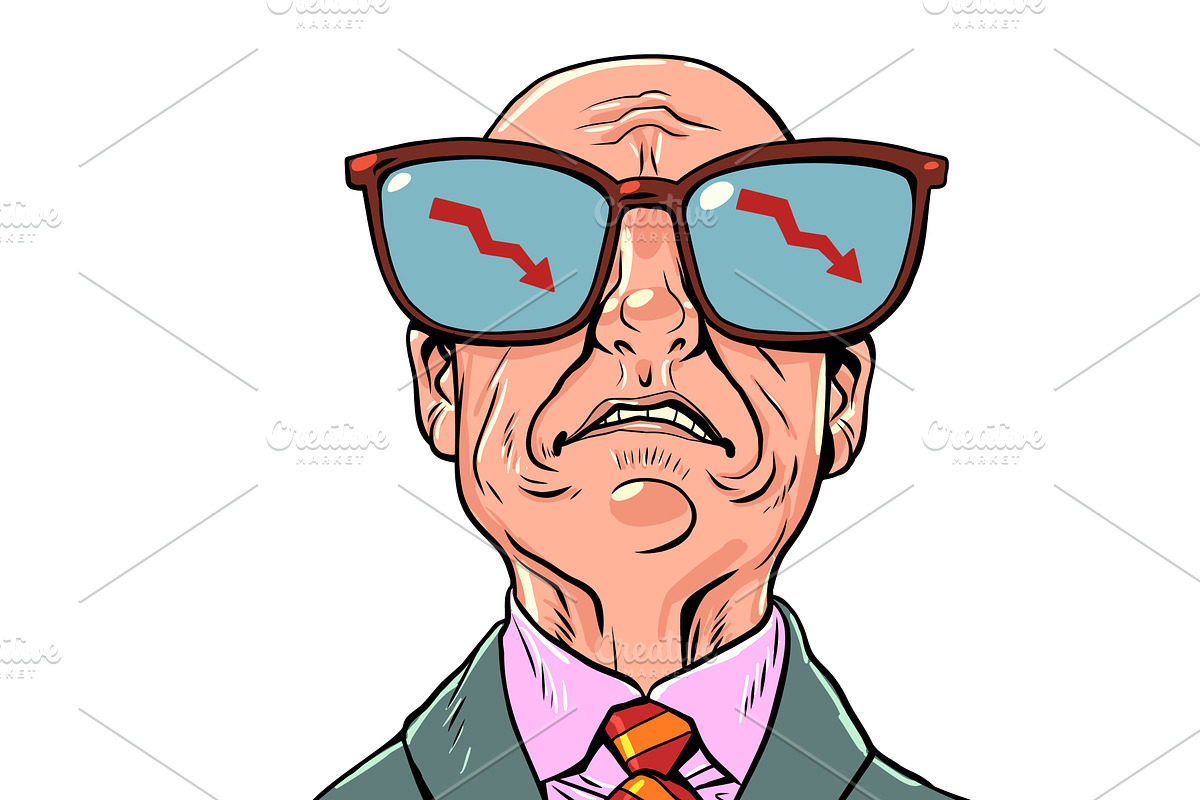 A sad bald man. Red chart symbols, a Person Illustration by rogistok