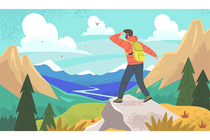 Mountain hiking. Man with backpack, a Sport Illustration by Stock-Smart-Start