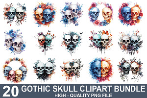 Gothic Skull Clipart Bundle, an Illustration by crative8112