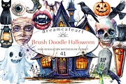 Watercolor Brush Doodle Halloween, an Illustration by DreamCafeArt (Thumbnail 1 of 4)