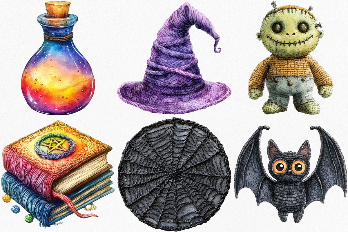 Watercolor Crochet Halloween Clipart, an Illustration by Canvas Craft (Photo 3 of 8)