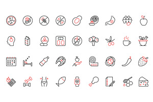 Nutrition diet icons, a Food Illustration by Lemberg Vector