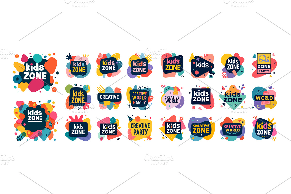 Kids zone logo cartoon vector set, an Object Illustration by Onyx