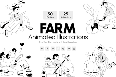 Animated Farm Illustration Set, an Illustration by Prosymbols