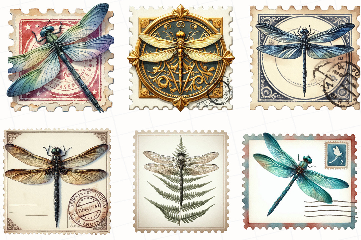 Dragonfly Postage Stamp Clipart, an Illustration by OK Design (Photo 5 of 5)