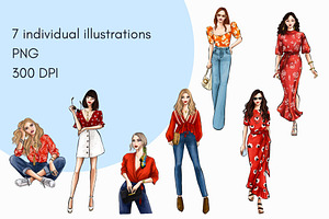 Girls In Red 4 - Light Skin Clipart