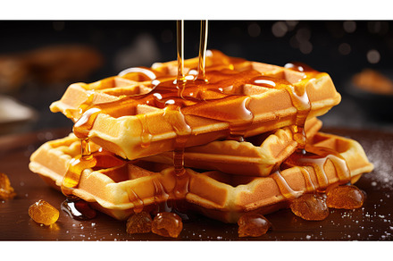 brunch golden waffle food ai, a Background Photo by pikepicture