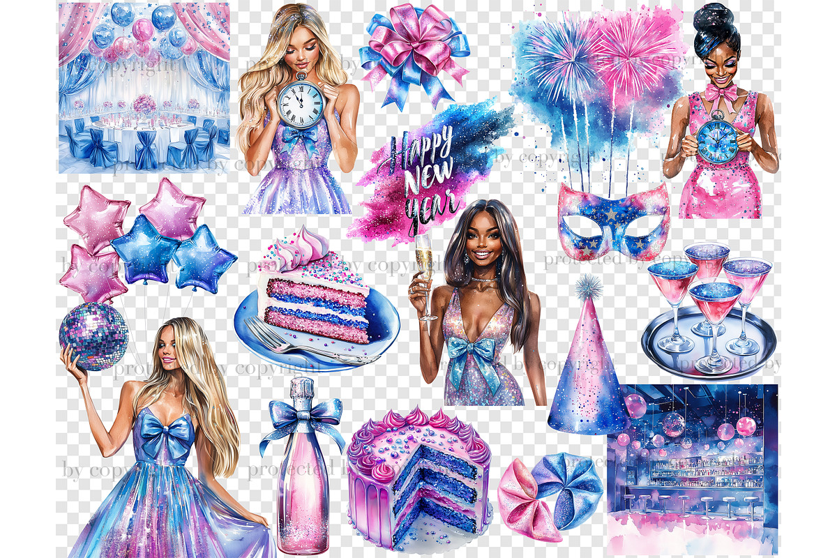 Bright New Year Clipart, a Seasonal Illustration by GlamArtZhanna (Photo 6 of 6)