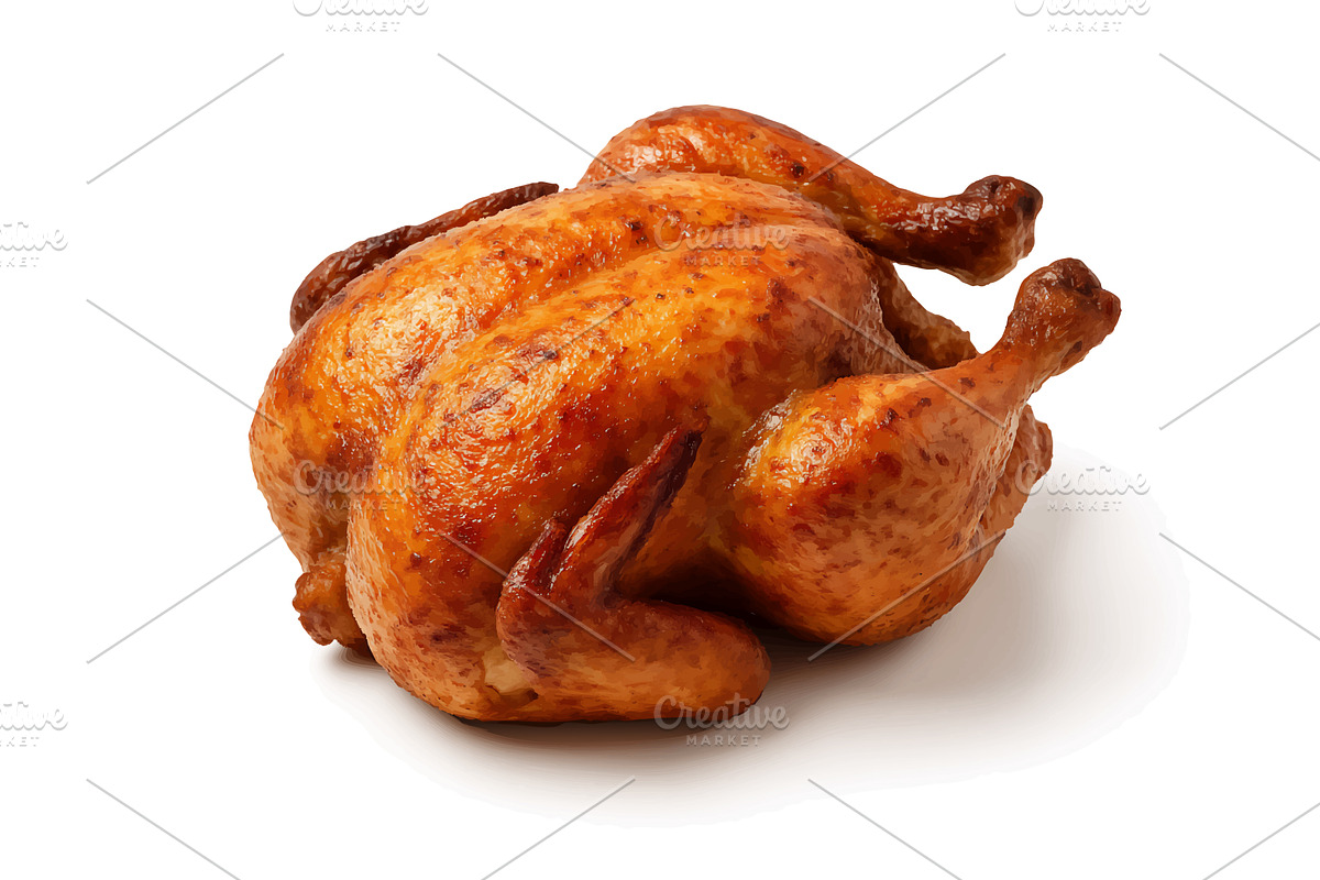Whole Roasted Chicken with Crispy, a Food Illustration by AlexArt