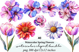watercolor spring flowers clipart