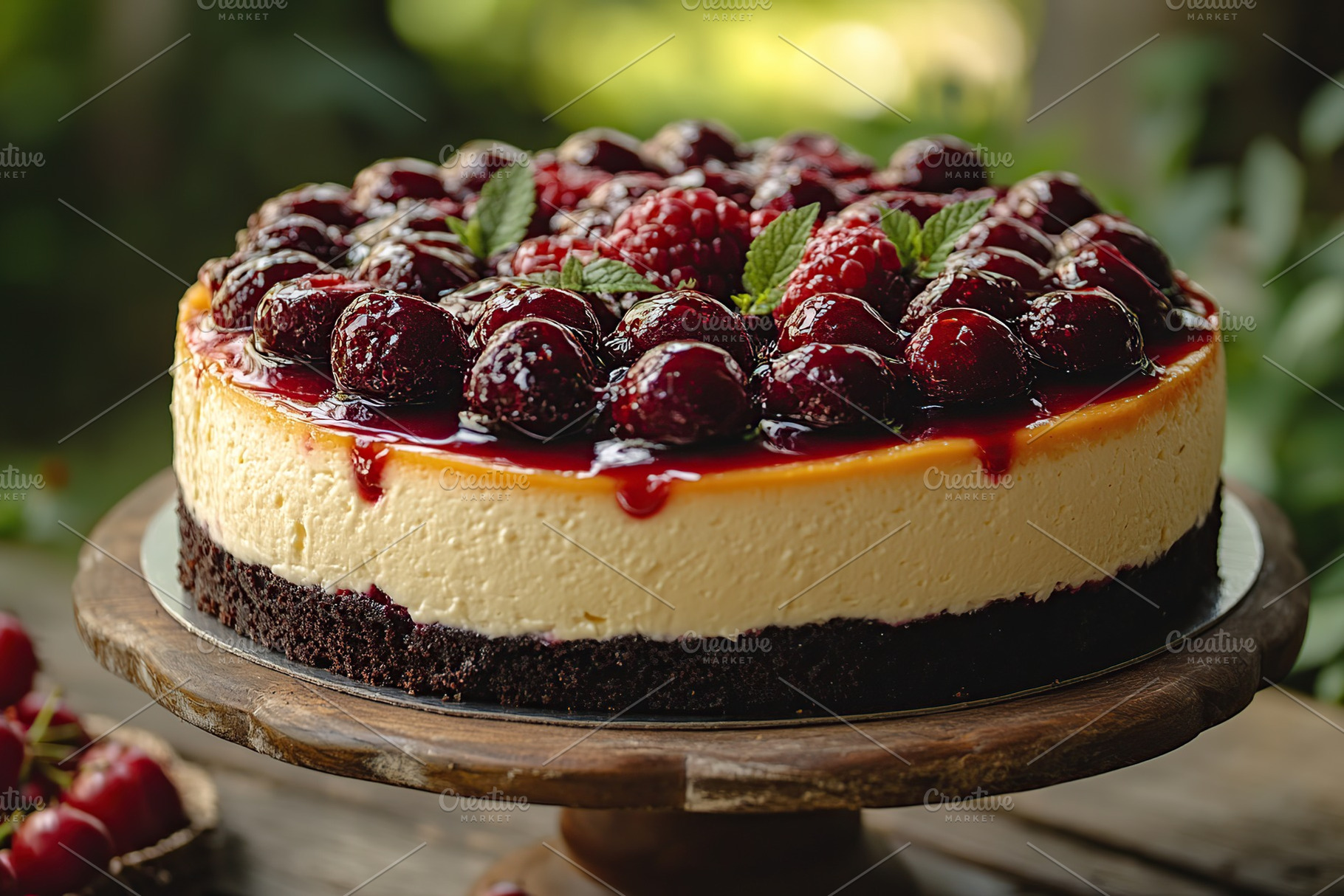Delicious cake with frosting cream and ripe berries, a Food & Drink Photo by AlyaAnd
