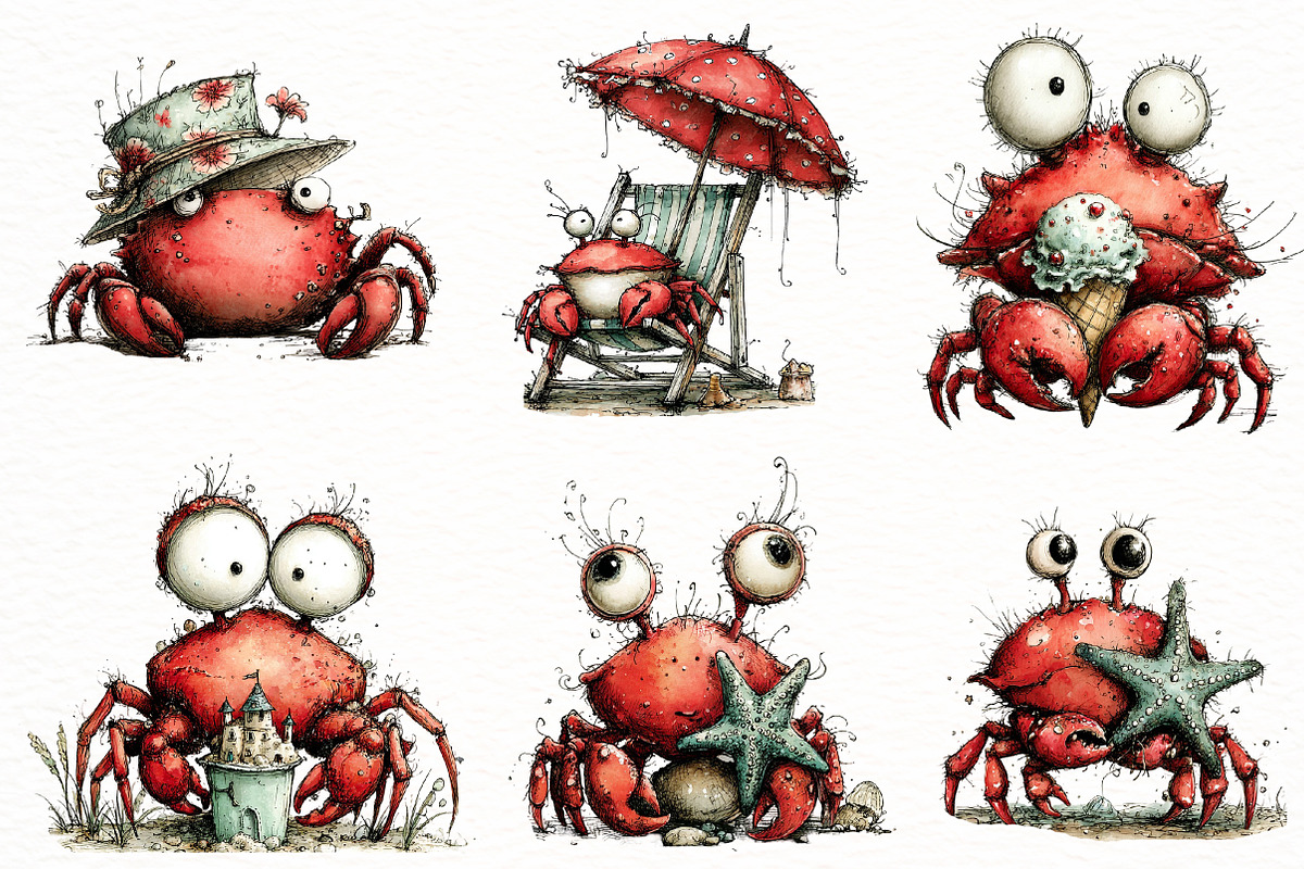 Whimsical summer crab Clipart, an Illustration by Designworld (Photo 2 of 6)