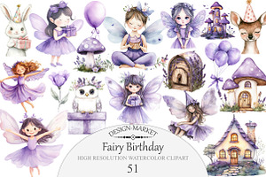 Fairy Birthday Clipart, an Illustration by Design Market