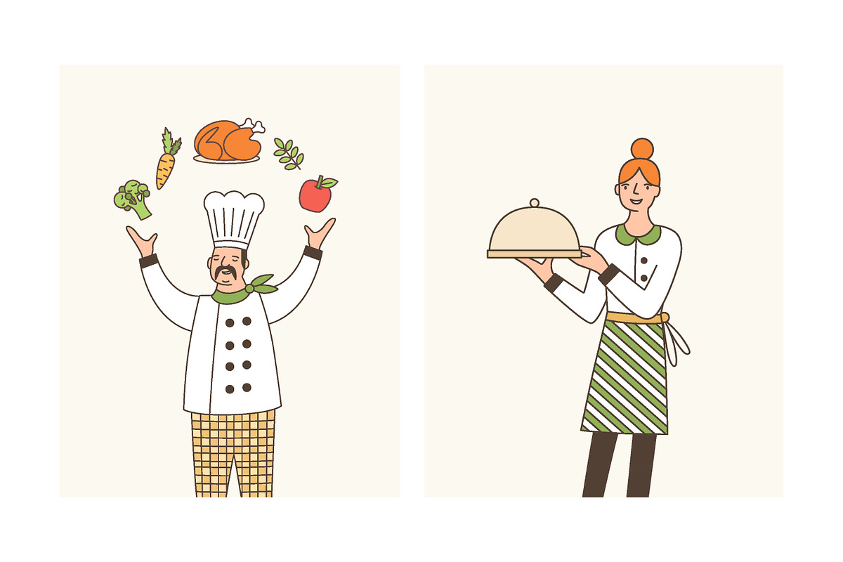 Restaurant team banner, set, pattern, a Decorative Illustration by Good Studio (Photo 7 of 11)
