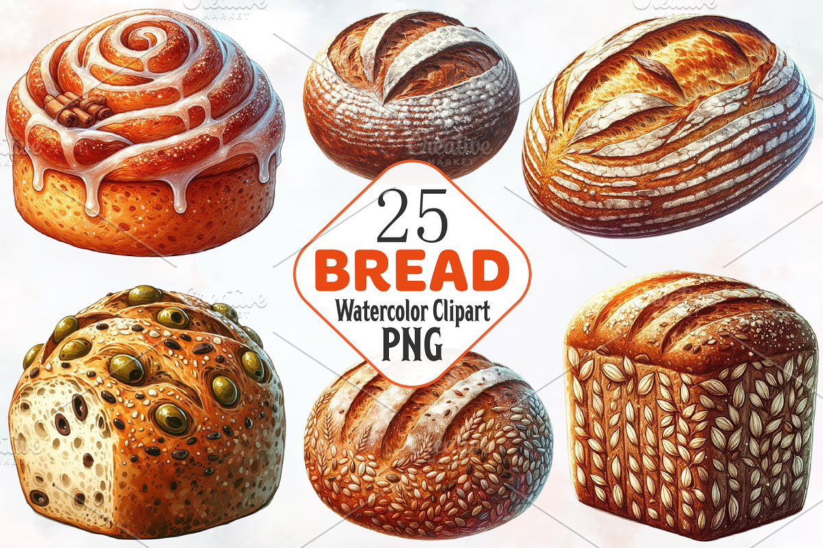 Bread Watercolor Cliparts, an Illustration by RobertsArt (Photo 1 of 7)
